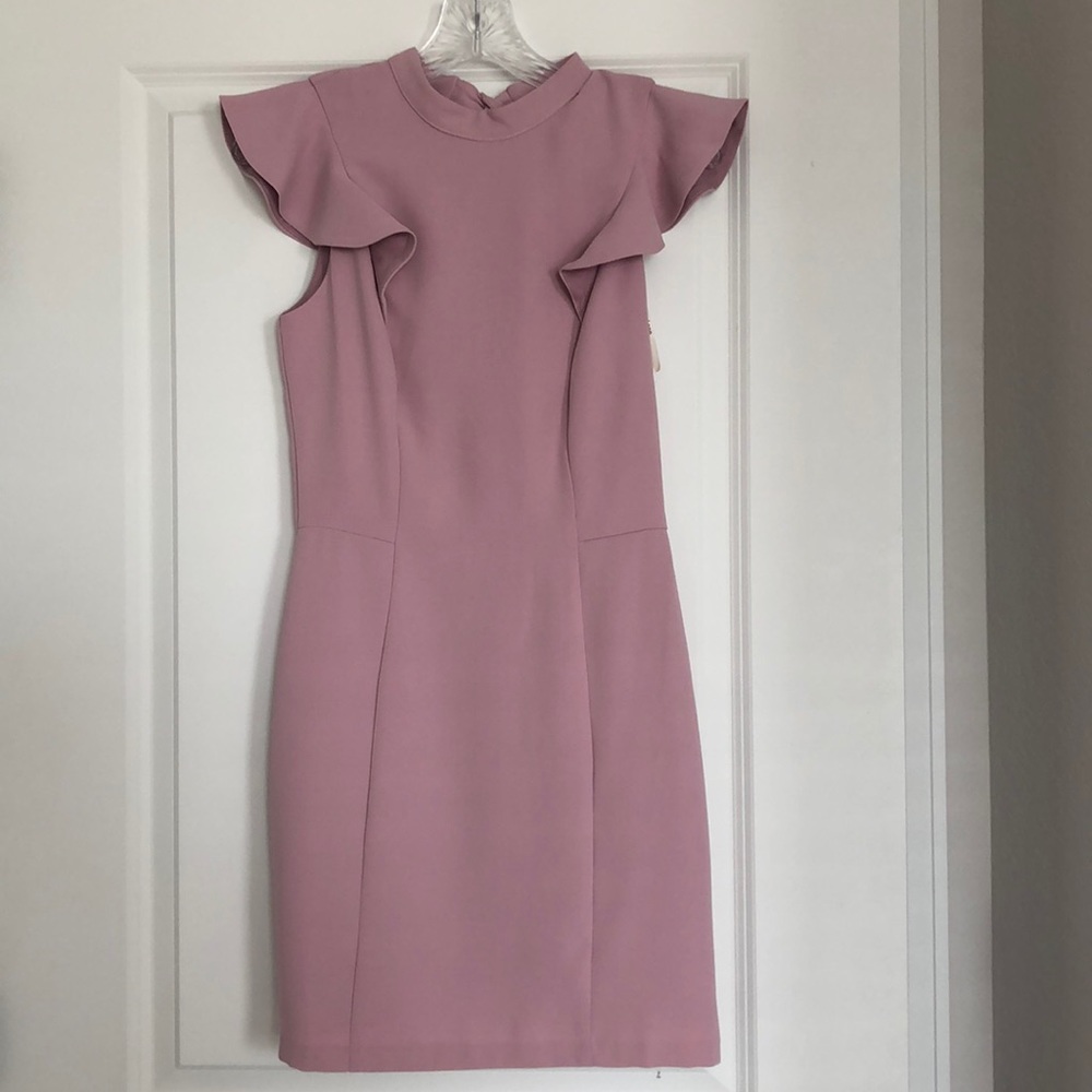 Pink shoulder ruffle dress